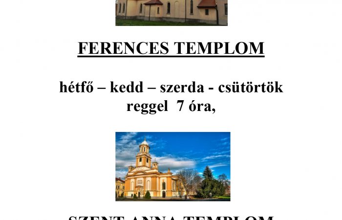 SZENTMISÉK RENDJE A FELÚJÍTÁS ALATT