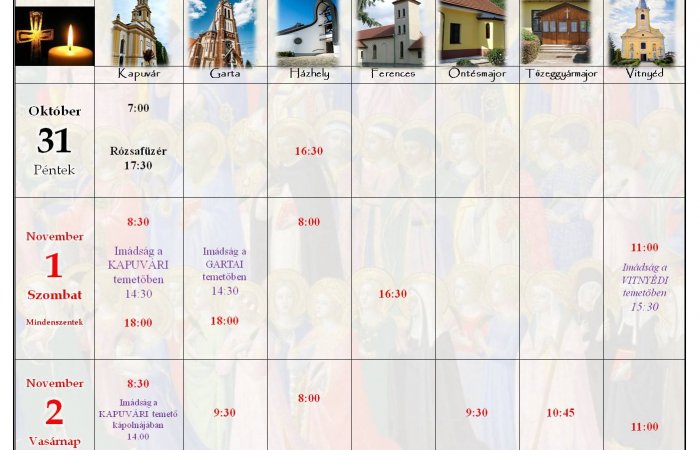 Mindenszentek ünnepe egyházközségeinkben